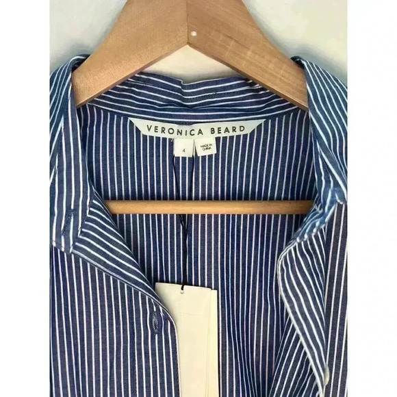 VERONICA BEARD Gilda Asymmetrical Striped Poplin Shirt Size‎ 4 - Picture 11 of 16